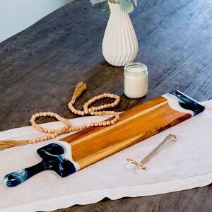 Lynn & Liana Baguette Acacia Cheese Wood Resin Cutting Charcuterie Board 24 x 5